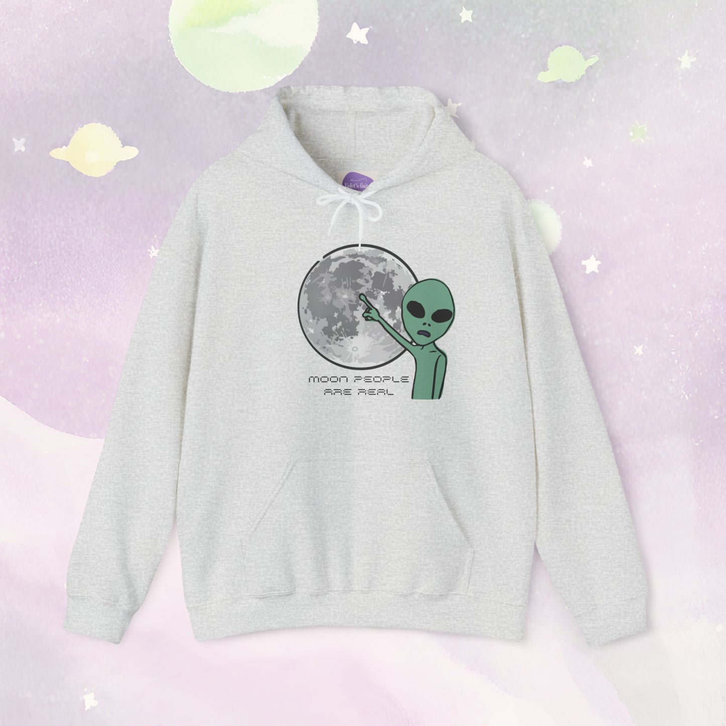 Playful Lunar Whimsy: 'Moon People are Real' Cheeky Hoodie