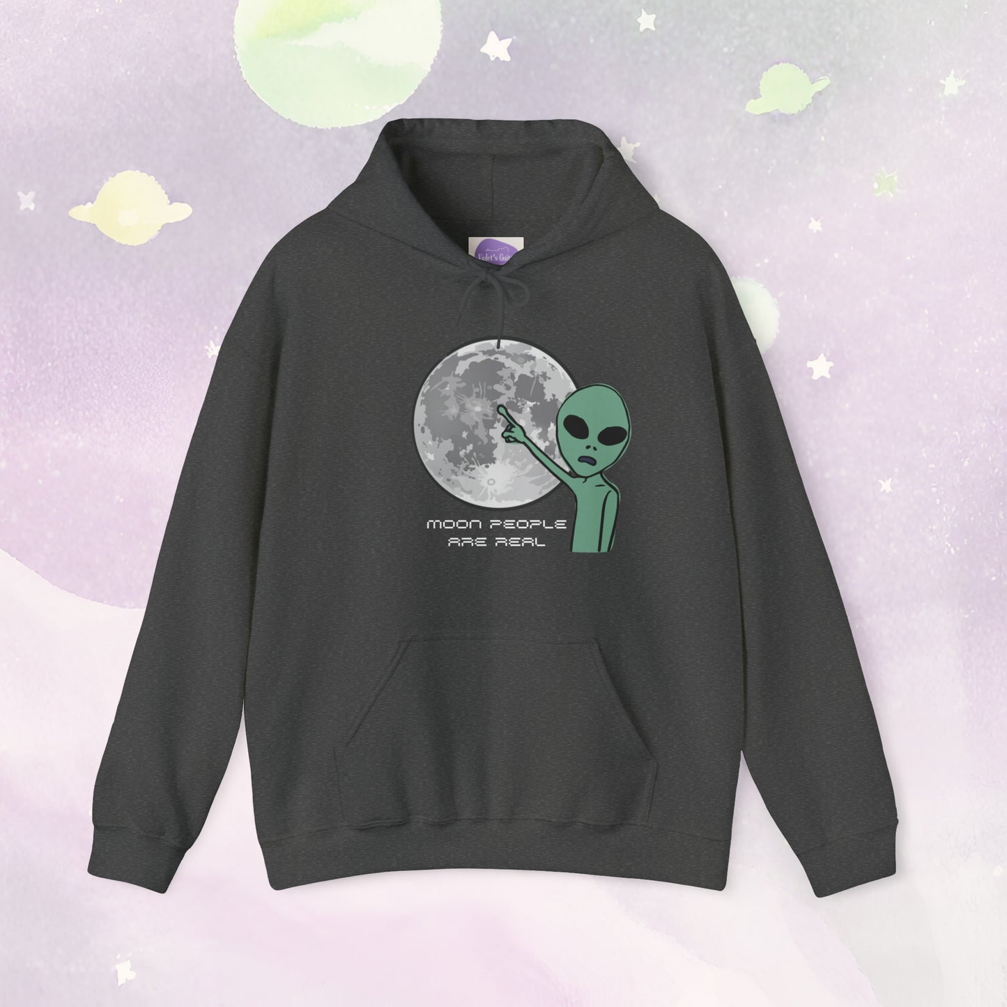 Playful Lunar Whimsy: 'Moon People are Real' Cheeky Hoodie