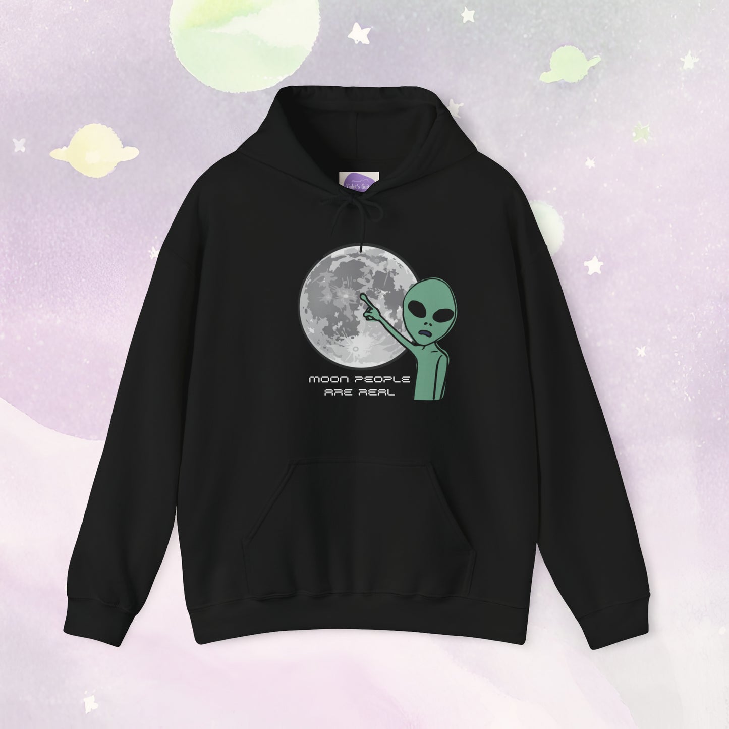 Playful Lunar Whimsy: 'Moon People are Real' Cheeky Hoodie