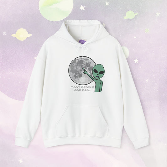 Playful Lunar Whimsy: 'Moon People are Real' Cheeky Hoodie